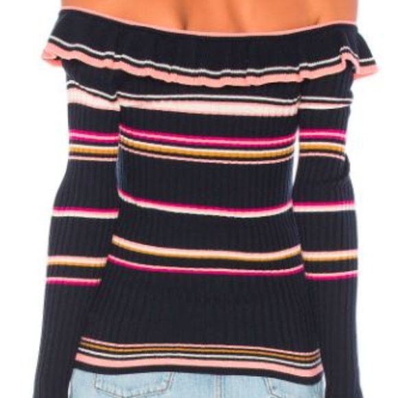 Rebecca Taylor Black Multicolor Off-the-Shoulder Sweater - Picture 2 of 6